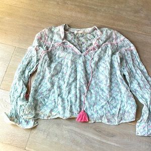 LoveShackFancy women’s shirt - size small - floral, pink tassel